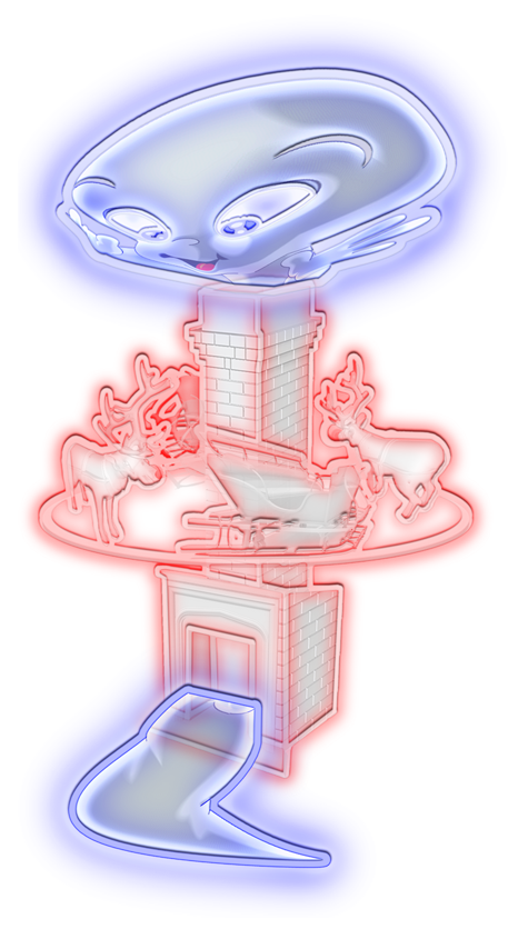 Blinking neon sign depicting Casper the Friendly Ghost emerging from a Reindeer-go-round chimney occasional table